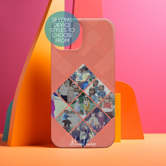 9 Photo Diamond Pattern Collage Coral terra cotta (Personalized Phone Case - Pick Your Device Style and Customize the Design)