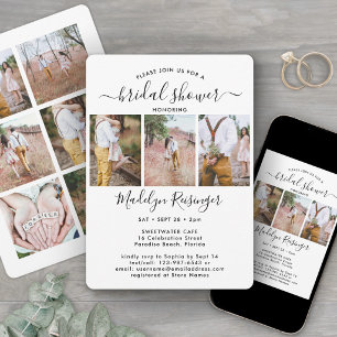 9 Photo Elegant Modern Calligraphy Bridal Shower Invitation