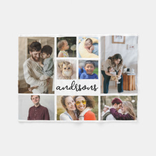 9 Photo family name Fleece Blanket