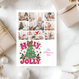 9 Photo Glitter Leopard Bow Holly Jolly Holiday Card