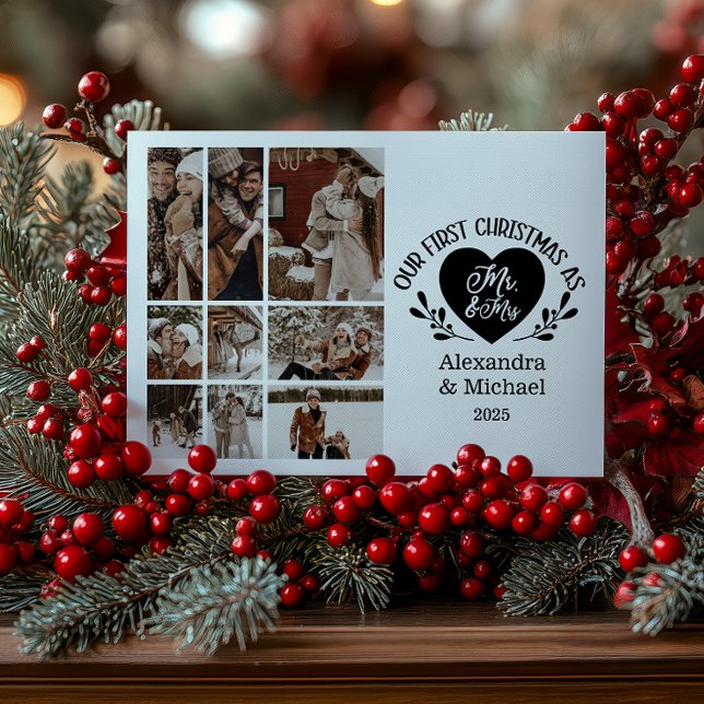 9 Photo Heart First Christmas as Mr & Mrs Holiday Card (Creator Uploaded)