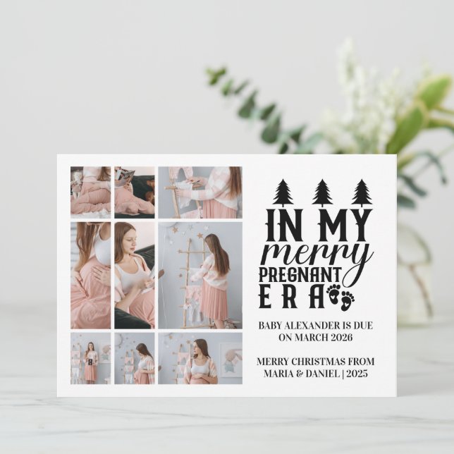 9 Photo In My Merry Pregnant Era Christmas Holiday Card (Standing Front)
