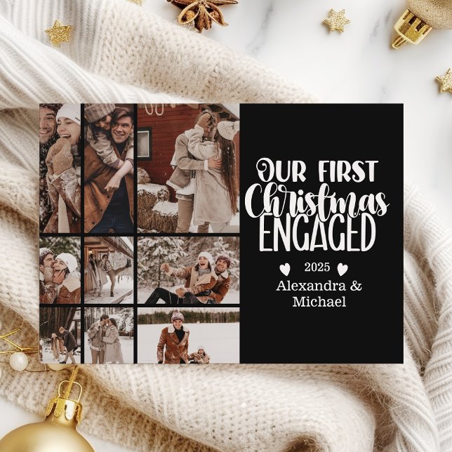 9 Photo Minimalist First Christmas Engaged Holiday Card (Creator Uploaded)