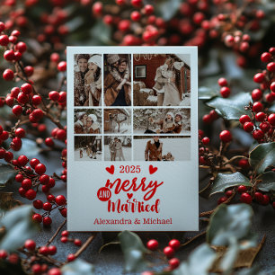 9 Photo Minimialist Merry and Married  Holiday Card