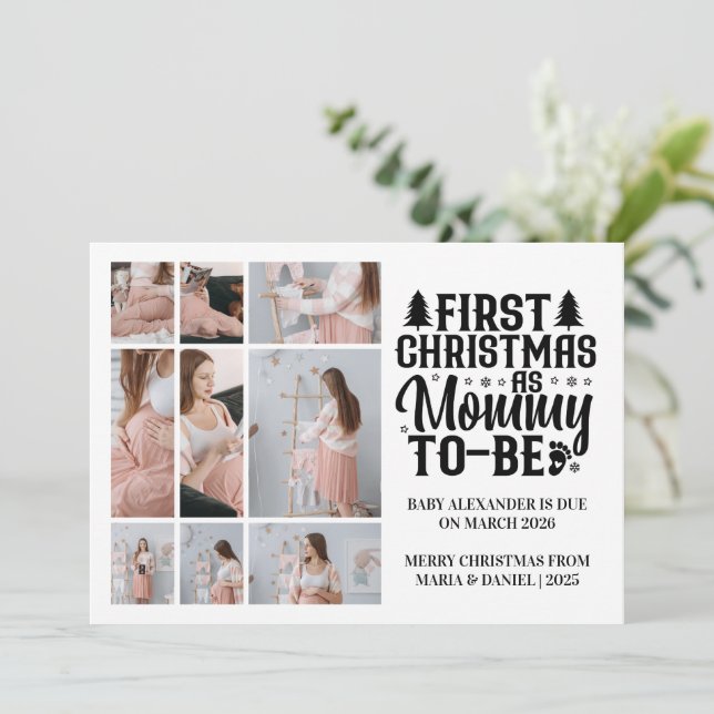 9 Photo Mummy to be Christmas Pregnancy  Holiday Card (Standing Front)