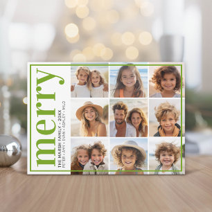 9 Photo Offset - Bold Merry - Green - Holiday Card