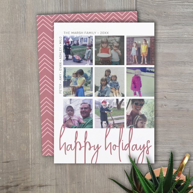 9 Photo Offset - Happy Holidays Navy Holiday Card (Creator Uploaded)