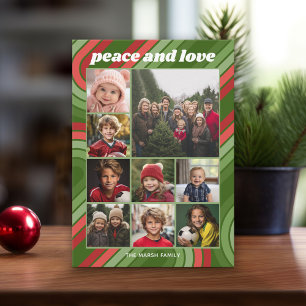 9 Photo Retro Stripes - Red Green Funky Holiday Card