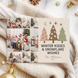 9 Photo Retro Winter Kisses & Snowflake Wishes Holiday Card