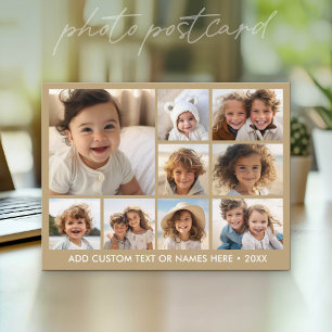 9 Photo Square Collage - neutral with white text Postcard