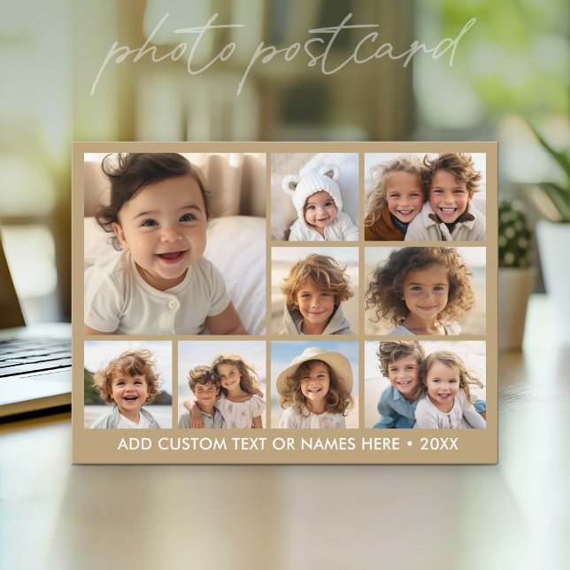9 Photo Square Collage - neutral with white text Postcard (Photo Postcard - Customize with your favorite photos)