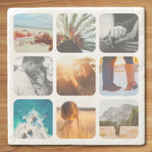 9 Photo Stone Coaster Template Grid Rounded Framed