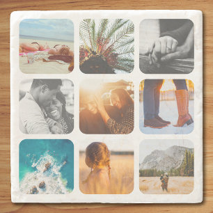 9 Photo Stone Coaster Template Grid Rounded Framed