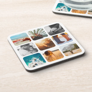 9 Photo Template Grid Rounded White Frame Coaster