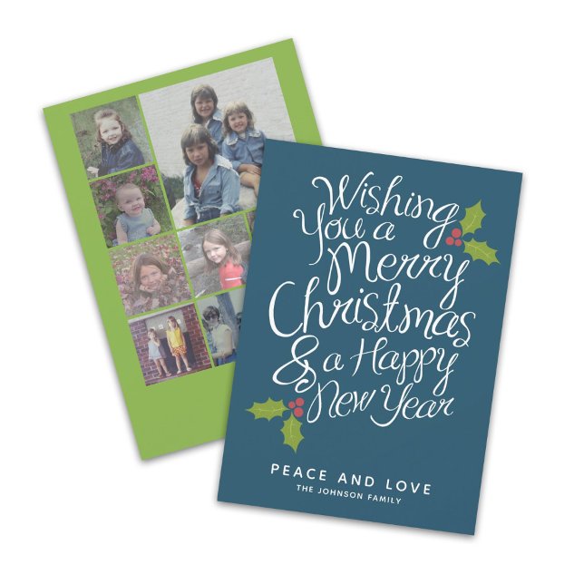9 Photo Whimsical Calligraphy Christmas HNY Holiday Card (9 Photo Whimsical Christmas Card)