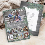 9 Photos & Captions Christmas Greenery & Gray Wood Holiday Card<br><div class="desc">Send stylish joyful greetings and share 9 of your favorite pictures with a custom photo collage holiday card. All text on this template is simple to customize to include any wording, such as Merry Christmas, Happy Holidays, Seasons Greetings, New Year Cheers etc. (IMAGE PLACEMENT TIP: An easy way to center...</div>