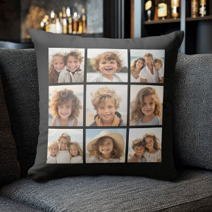 9 Photos - Minimal Grid on Black Background Cushion
