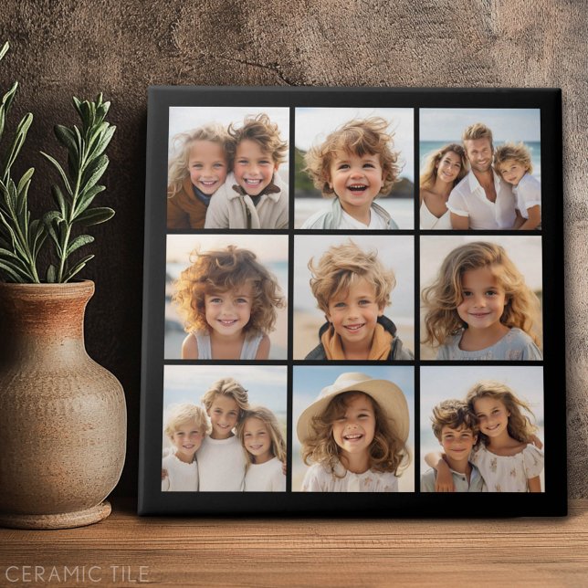 9 Photos - Minimal Grid on Black Background Tile (Custom Tile)