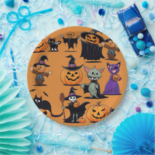 9" Pumpkin, Black Cat, Skeletons, Custom Halloween Paper Plate