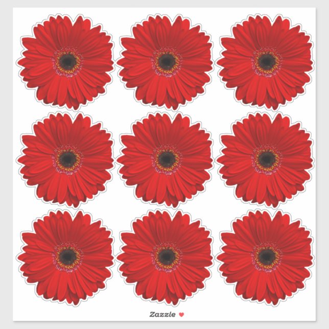 9 Red Gerber Daisy Flower Kiss-Cut Stickers (Sheet)