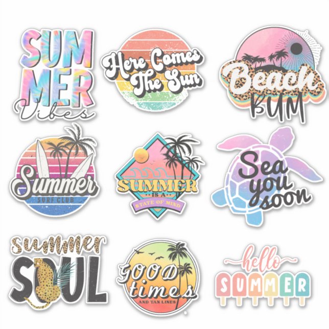 9 Retro Neon Tropical Summer Beach Sticker (Front)
