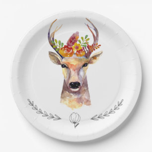 9" Round Paper Plate boho deer Buck Head Browning