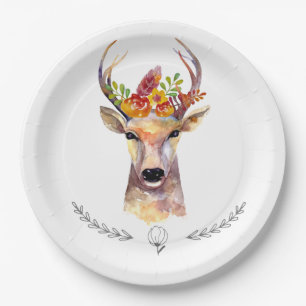 9" Round Paper Plate boho deer Buck Head Browning