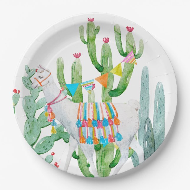 9" Round Paper Plate Boho Llama Bohemian Cacti Des (Front)