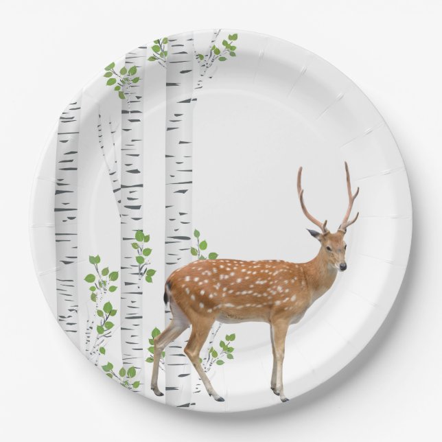 9" Round Paper Plate Deer Doe Buck Woodland Huntin (Front)
