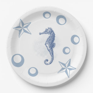 9" Round Paper Plate Seahorse Ocean Beach Water