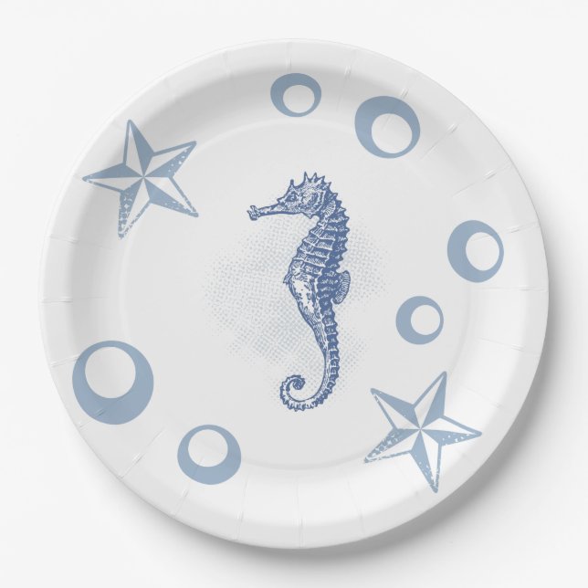9" Round Paper Plate Seahorse Ocean Beach Water (Front)