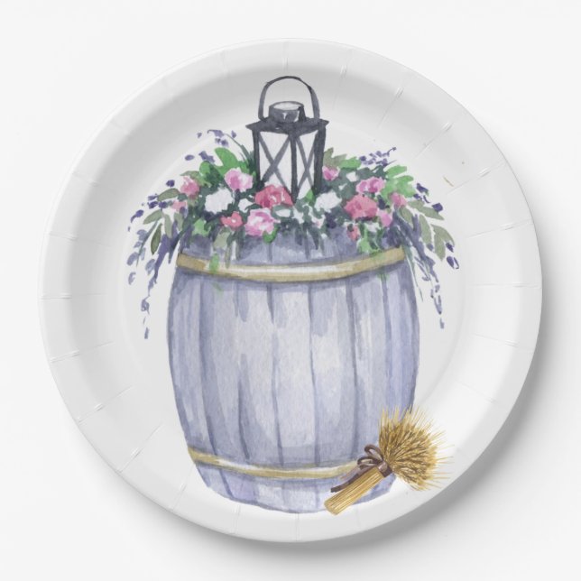 9" Round Paper Plate Summer Country Wedding Rustic (Front)