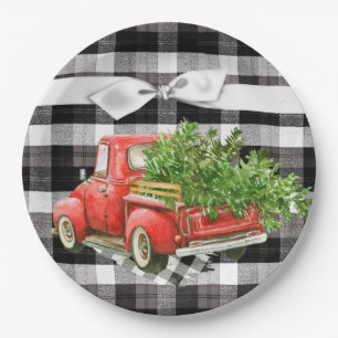9" Round Paper Plate XMAS Truck Christmas Buffalo