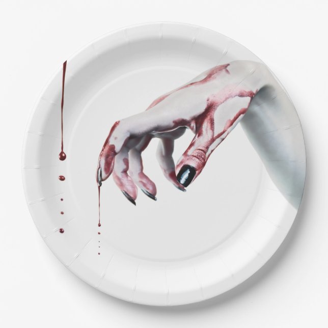 9" Round Paper Plate zombie blood drip vampire Got (Front)