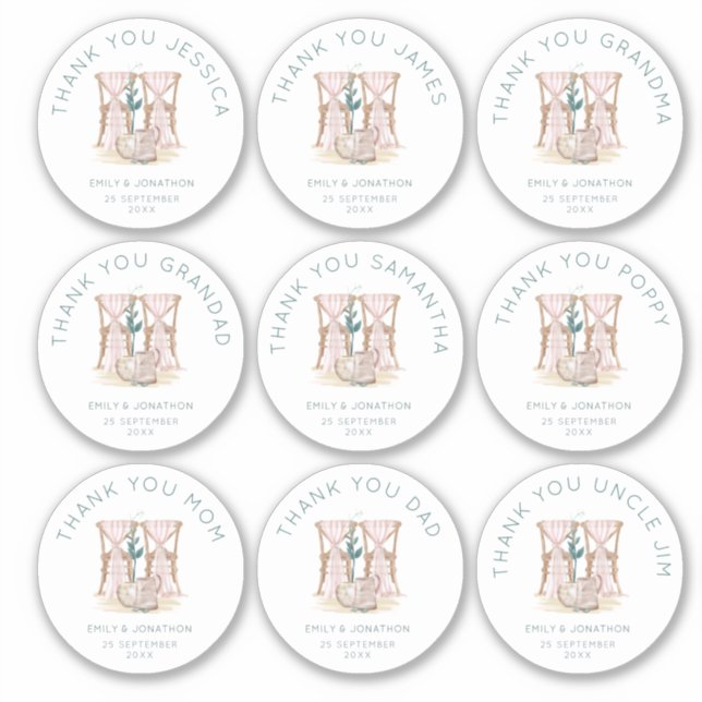 9 small Individual Names Thank You Wedding Chairs (Front)