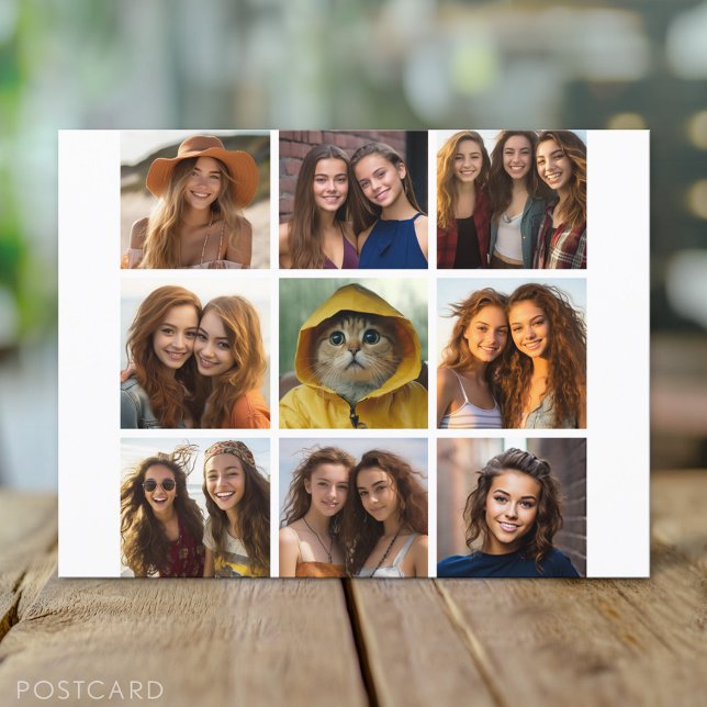 9 Square Photo Collage - Black and White Postcard (Custom Personalized Photo Collage Postcard)