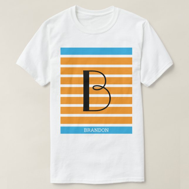 9 Stripes Orange Blue Monogram Personalised T-Shirt (Design Front)