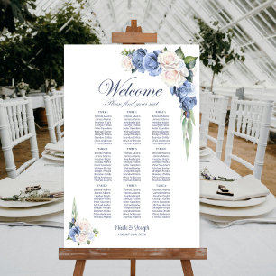 9 Table Blue White Rose Floral Seating Chart