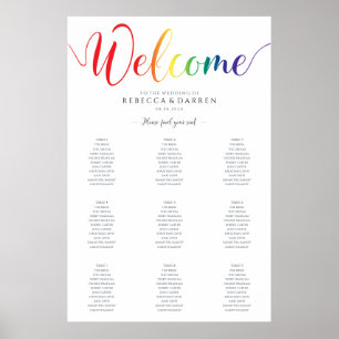 9 Table Gay Pride Rainbow Wedding Seating Chart
