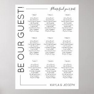 9 table Minimalist Wedding seating chart template