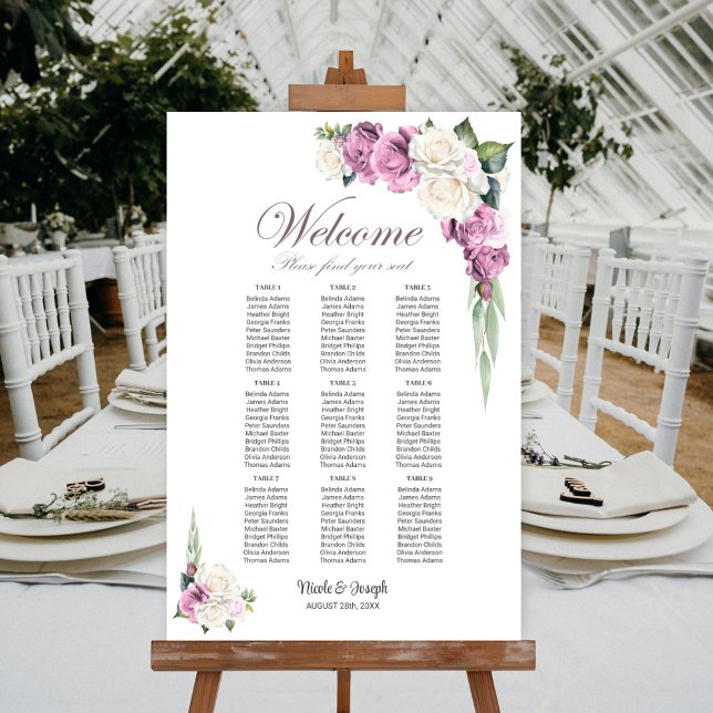 9 Table Pink White Rose Floral Seating Chart (Creator Uploaded)