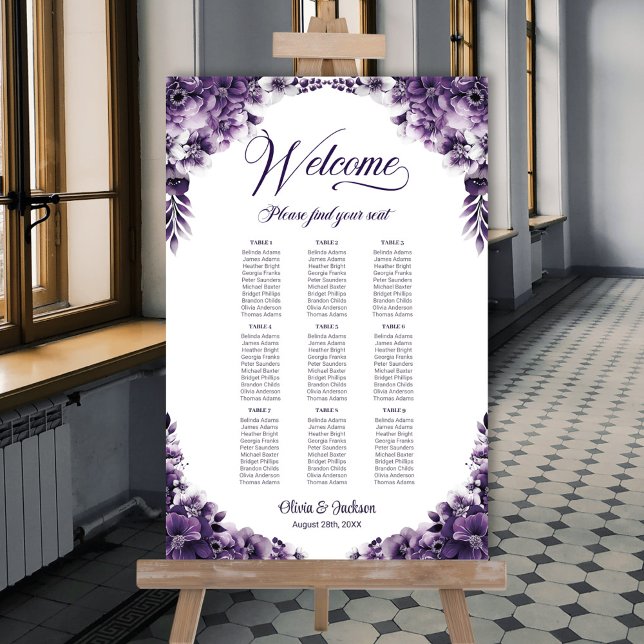 9 Table Purple Floral Wedding Seating Chart (Creator Uploaded)