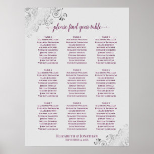 9 Table Wedding Seating Chart Cassis Purple & Grey