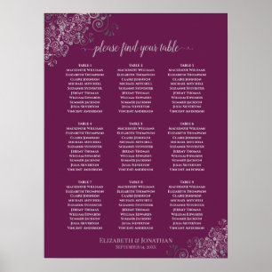 9 Table Wedding Seating Chart Cassis & Silver