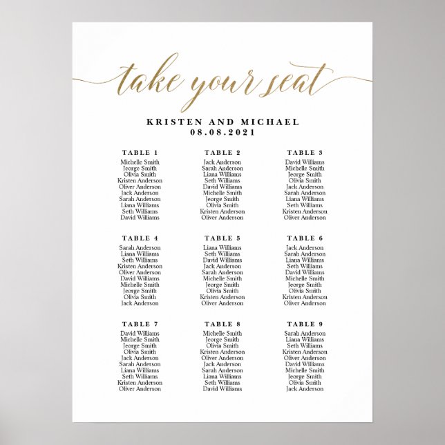 9 Tables 90 Guests Take Your Seat Seating Chart (Front)