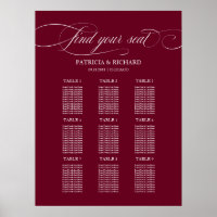 9 Tables Burgundy Marsala Wedding Seating Chart