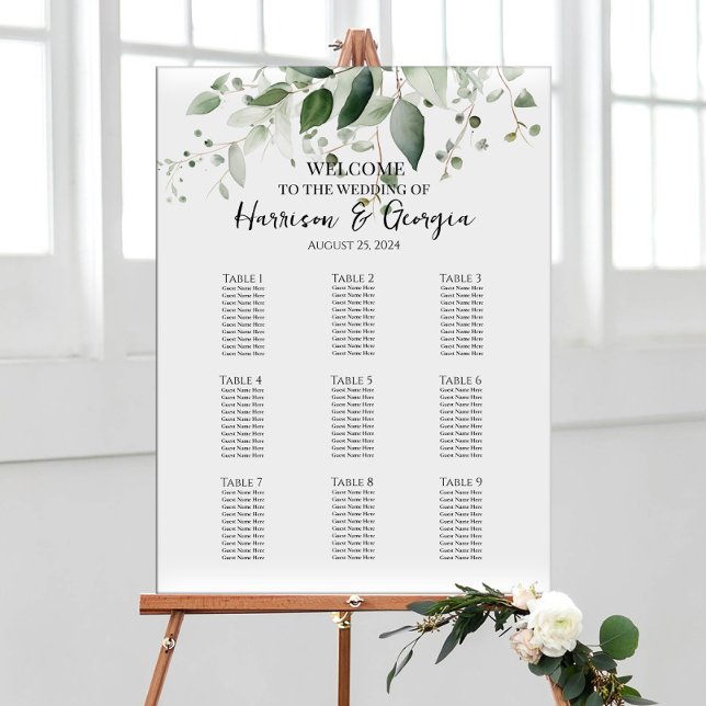 9 tables greenery elegant wedding seating chart (Creator Uploaded)