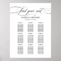 9 Tables Wedding Seating Chart Black Script