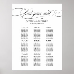9 Tables Wedding Seating Chart Black Script