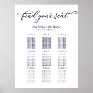 9 Tables Wedding Seating Chart Chic Navy Blue